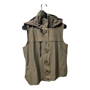 Army green utility vest rain hoodie zipper toggle steampunk gorpcore Sz P/S